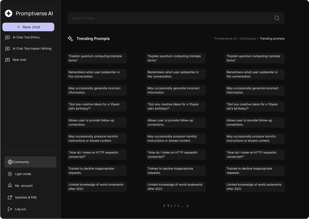 Promptverse Dashboard Interface